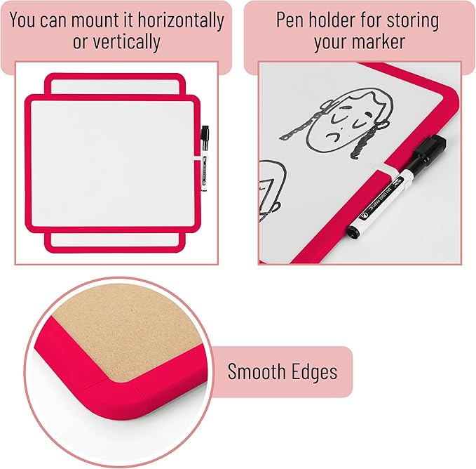 Mr. Pen- Dry Erase Board, 14” x 11” with a Black Dry Erase Marker, Red Frame, Small White Board, White Board for Kids, White Board for Students, Small Dry Erase Board, Mini White Board