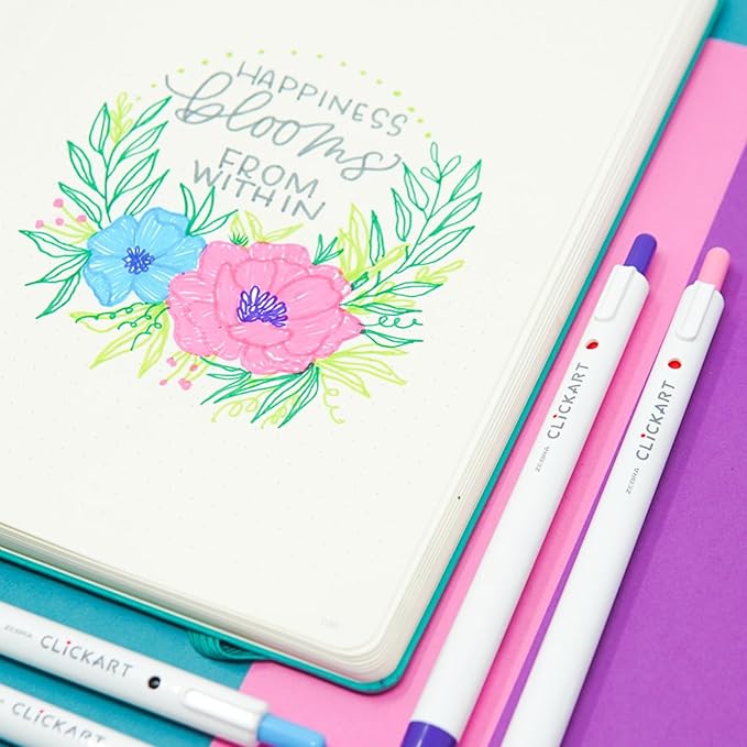 Zebra Pen Click Art Retractable Marker Pen, Fine Point, 0.6mm, Assorted Colors, 6 Pack