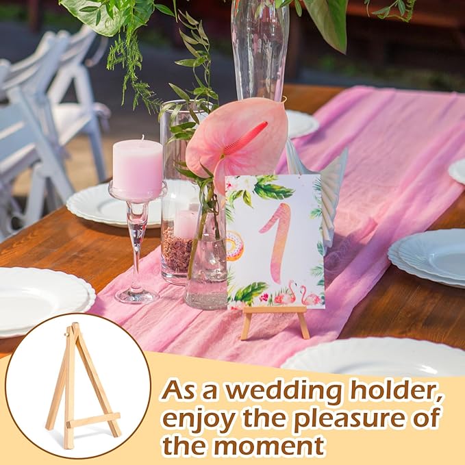 100 Pieces Mini Wood Easel Stands Small Wooden Canvas Easels Display Art Craft Tripod Painting Tabletop Holder for Artist Crafts, Business Cards, Photos, Gift(6 Inch)