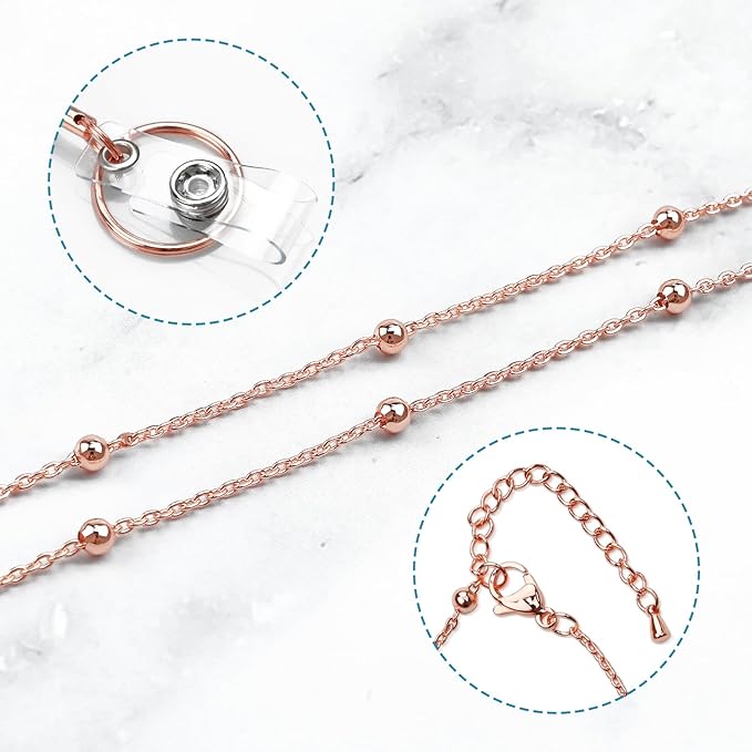 3 Pack Retractable Badge Reel Lanyard with 6 Pcs Waterproof ID Holder Retractable Stainless Steel Badge Reel Lanyard with ID Holder for Girl Women Teacher Adults (Black, Silver, Rose Gold)