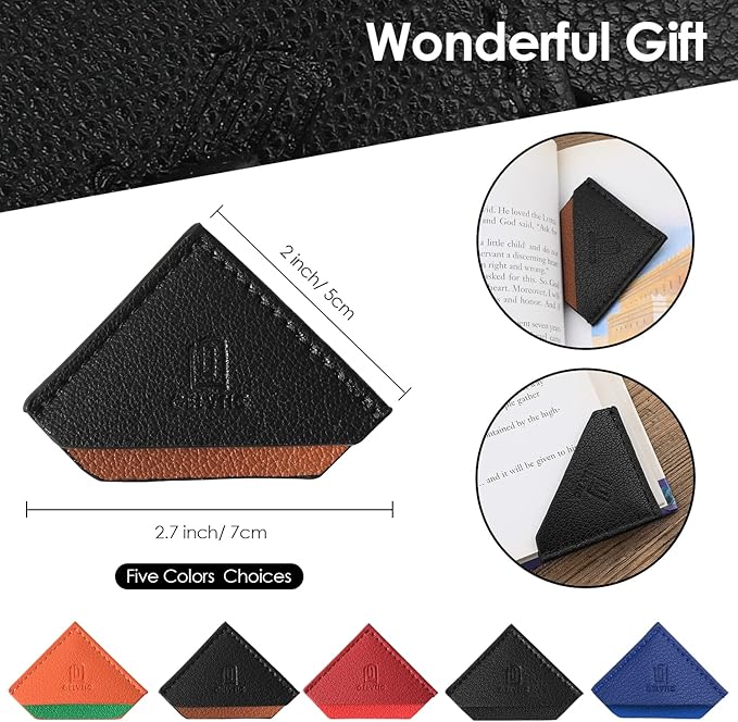 3 Pieces Leather Bookmarks Handmade Page Marker for Men Women, Faux Leather Page Clips Corner Book Markers for Teachers Gift for Writers Bookworm Book Lovers (06-Black Brown)