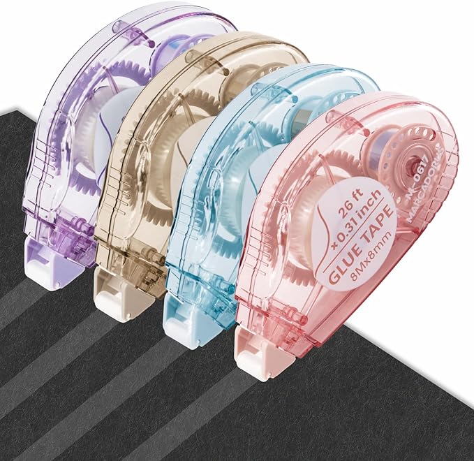 Glue Tape for Scrapbooking, Pack of 4 Scrapbook Tape, Double Sided Tape Roller for Crafts, 26 Ft x 0.31 in Tape Runner, Craft Supplies for Scrapbooking, Gift Wrapping and Photo Tape.