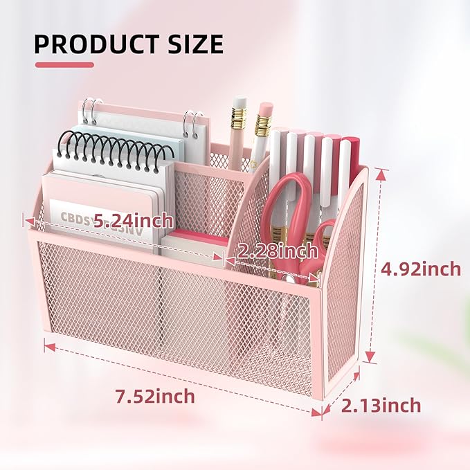 DALTACK Magnetic Pencil Holder Shelf for the Whiteboard 3-Grid Mesh Pen Refrigerator Organizer Locker Accessories Home,School and Office,Pink (3-GridPink)