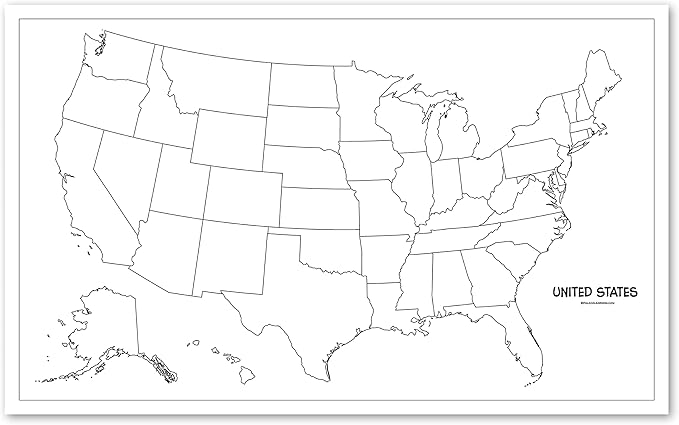 2 Pack - USA & World Map Blank Outline Posters - LAMINATED, 18" x 29" - (Wet Erase Markers Only)