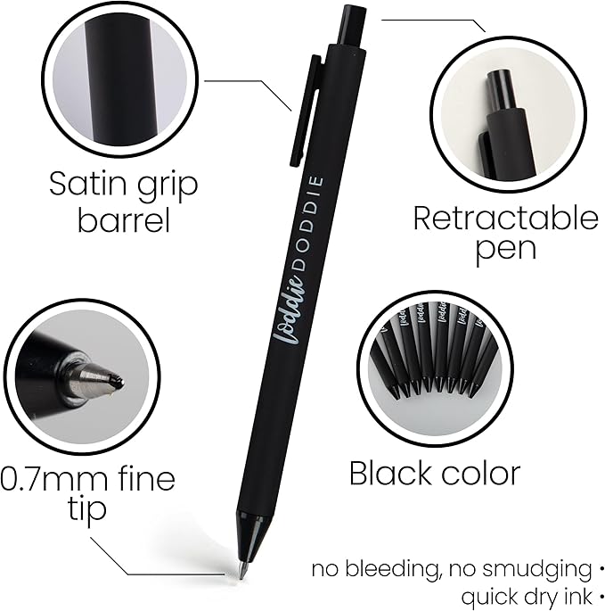 Loddie Doddie Gel Pens for Journaling & Note Taking - Black 8-Pack, 0.7 mm Medium Point, Smooth Writing, No Smudge, No Bleed Retractable Pens