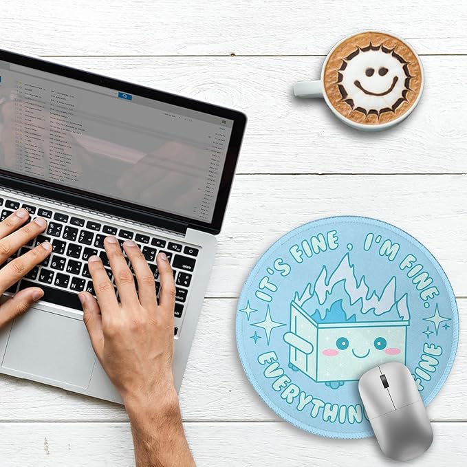 Gctriki Dumpster on Fire Mouse Pad, Cute Light Blue Round Mouse Pads for Desk, Funny Dumpster Mousepad for Laptop Gaming Stitched Edge Non-Slip Rubber Base, Cute Office Desk Accessories Decor