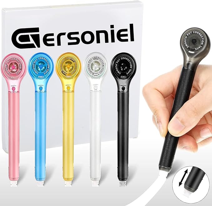 Gersoniel 10 Pack Correction Tape Pen Correctional Ink Tape Push Pull Protective, Easy to Use Applicator for School Office Supplies, 0.2 x 236 Inch(Bright Color)