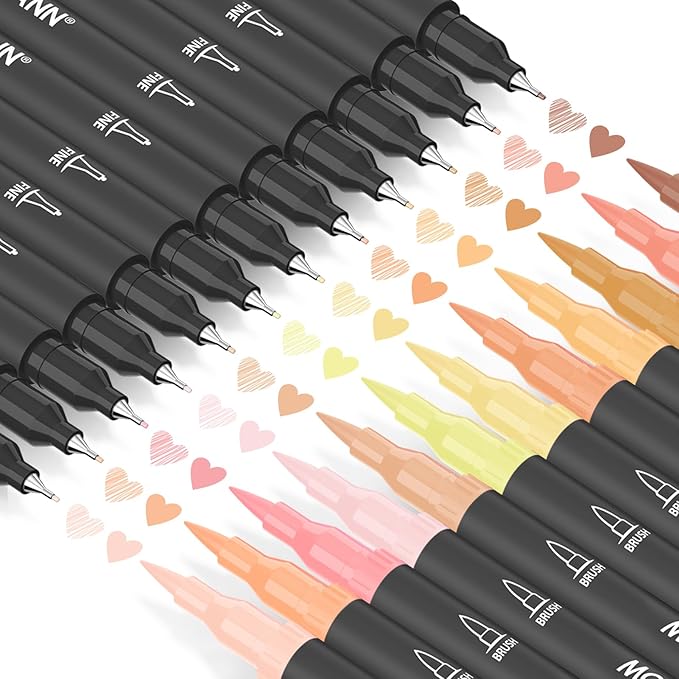 Mogyann Skin Tone Markers, 12 Pack Dual Brush Pens for Art Drawing Sketching