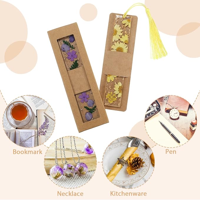 50 Set Kraft Bookmark Sleeves Resin Bookmark Holder 5.9 x 1.8'' Bookmark Cardboard Gift Boxes DIY Bookmark Blank Display Cards for Bookmark Wrapping Gift Supplies (Brown)