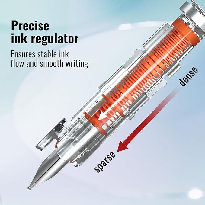 WRITECH Clictek Fountain Pen Retractable: Blue Ink Medium Nib Transparent Barrel, Gift Set Includes 5 Ink Cartridges for Smooth Writing No Leaking