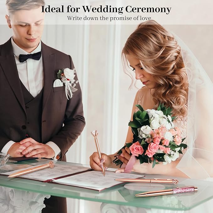 WEMATE 8Pcs Ballpoint Pens Set Metal Crystal Diamond Pen Glitter Pen for Journaling Pen Bling in Black & Blue Ink Pretty Cute Pens Fancy Pens Gifts for Women Wedding School Office Desk (Rose Gold)