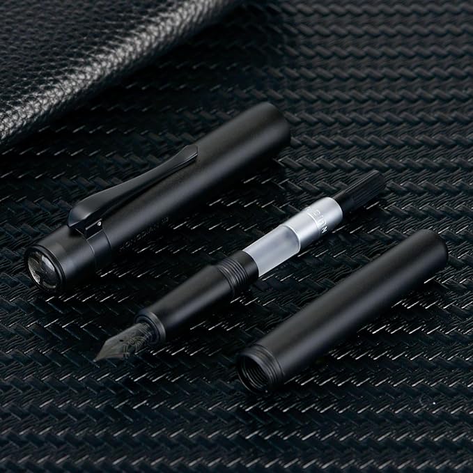 Hongdian M2 Mini Fountain Pen with Extra Fine Soft Nib, Sleek Shape Aluminium Short Pocket Travel Pen (Matte Black)