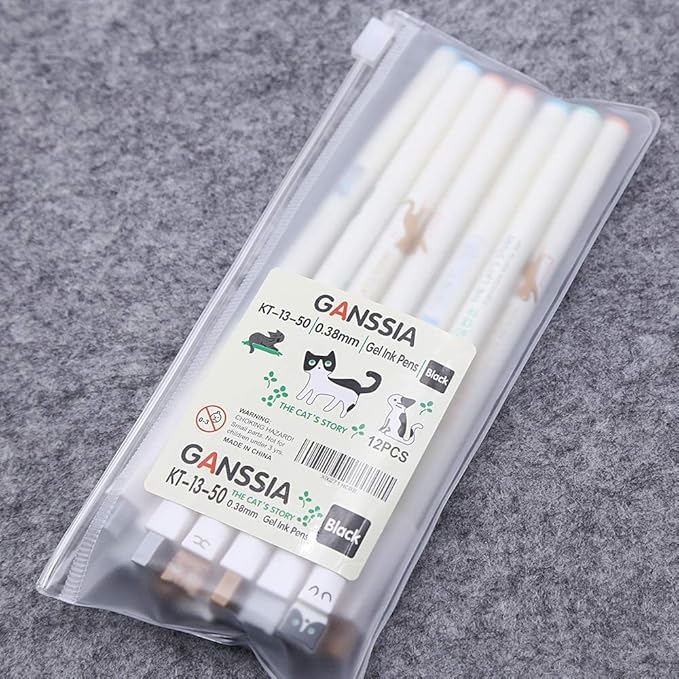 12Pcs Cats Pen 0.38mm Gel Ink Roller Pens Black Ink Cute Stationery Gifts