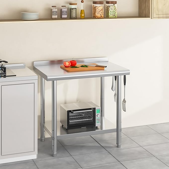 YITAHOME 36" x 24" Stainless Steel Table for Prep & Work with Backsplash, NSF Metal Table Prep Table with Undershelf for Home Kitchen Restaurant Garage Warehouse