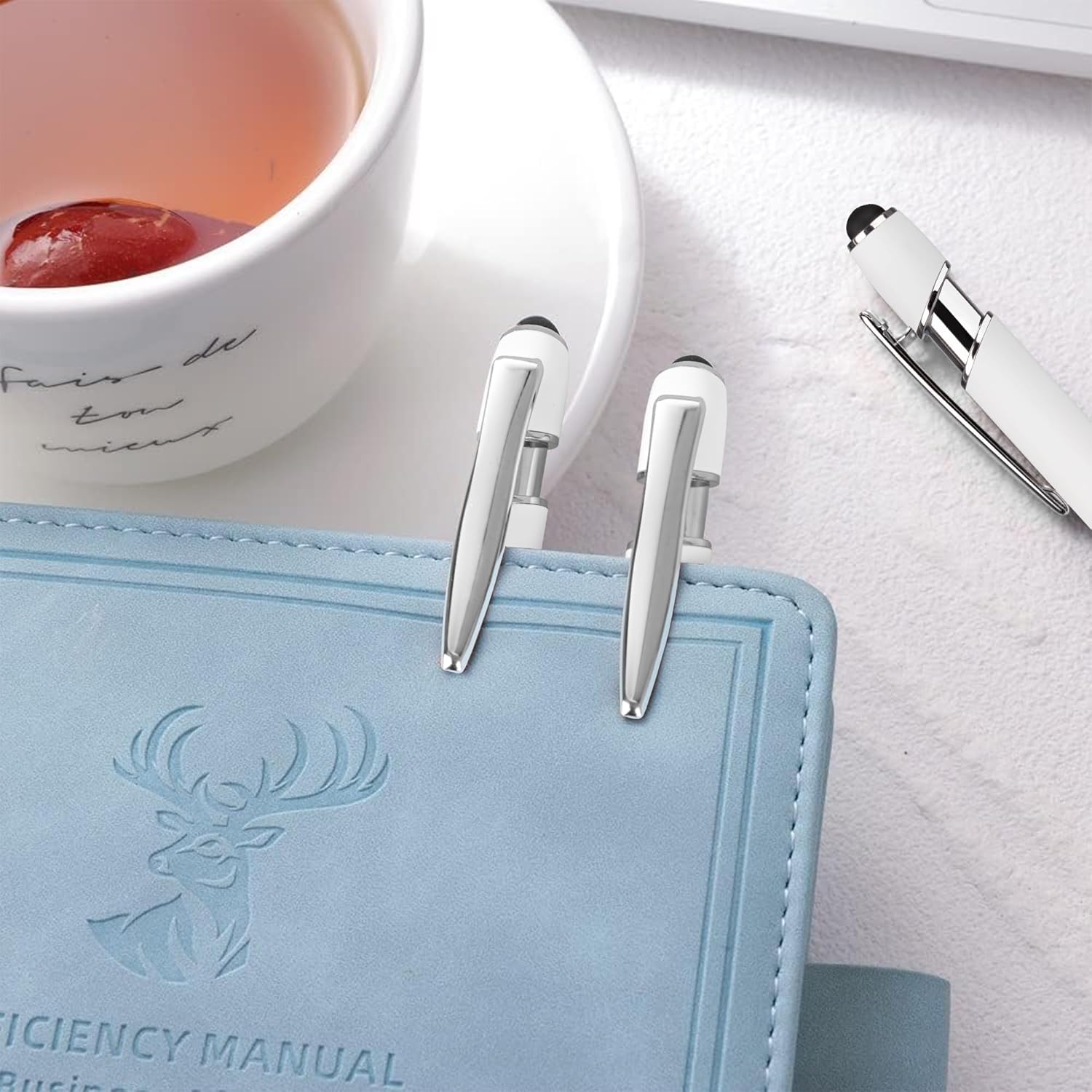 12 PCS 2 in 1 Stylus Ballpoint Pen with Stylus Tip, 1.0 mm Black Ink Metal Pen Stylus Pen for Touch Screens (Silver & White)