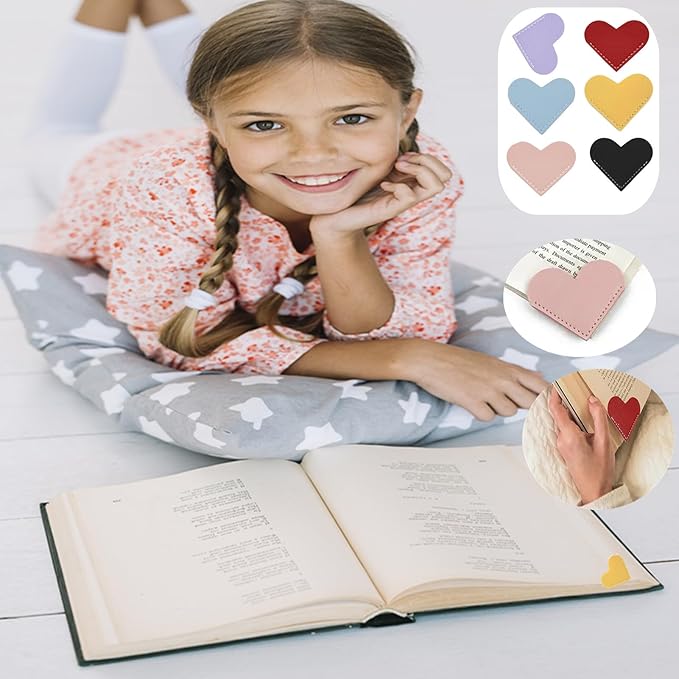 Heart Bookmarks Gifts for Women-Cute Corner Page Leather Bookmark for Book Lovers Gift for Teachers Students Book Reading Lovers, for School Office Home Supplies Reading(Stocking Stuffers Gifts)