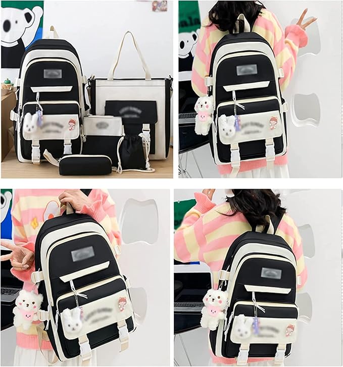 Kawaii Backpack 5Pcs Set Lightweight aesthetic backpack,Teens laptop computer cute backpacks for girls (girls backpack,one size)