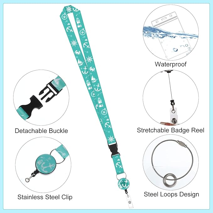 6 Pack Cruise Ship Lanyards, Cruise Lanyards for Ship Key Cards with Waterproof ID Holder Cruise Luggage Tags Retractable Badge Reel & Detachable Buckle for Cruise Essentials