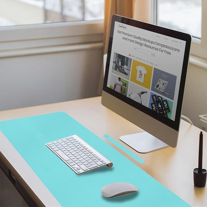 ‎Boutilon Leather Mouse Pad,Extended Desk Pad for Keyboard and Mouse Non-Slip Study Desk Writing Pad Desktop Protector for Home Office Accessories,24"x 14"(S-Bright Blue)