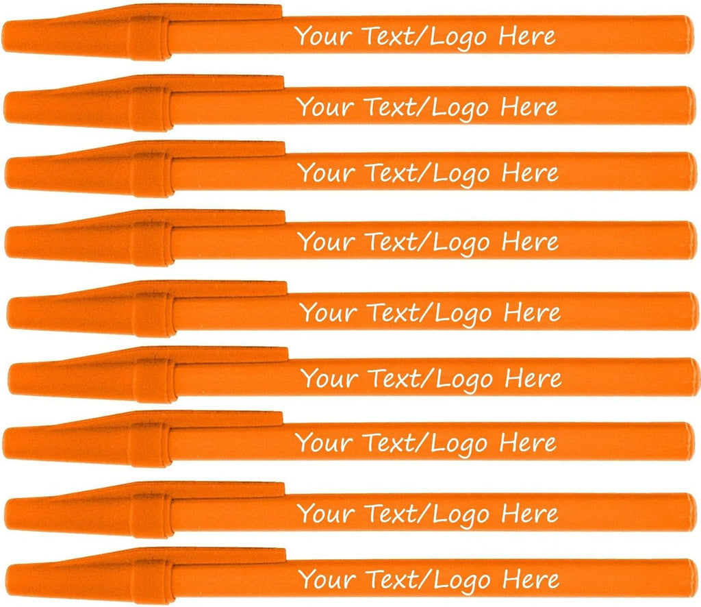 Personalized Stick Pens With your Custom Logo or Text-500 Pack Bulk-for Businesses, Parties, and Events, Custom Printed Slim Ballpoint Pens Colored with Cap, Orange, Black Ink