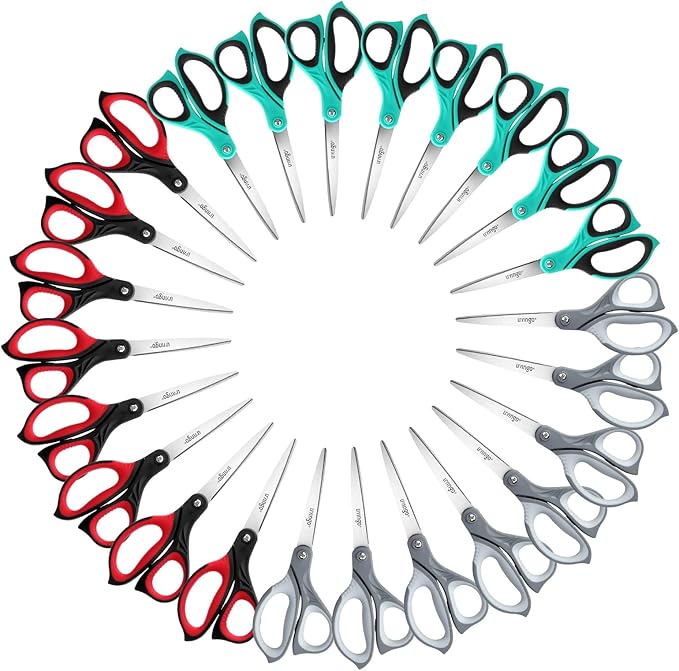 LIVINGO Sharp Scissors Bulk: 24 Pack of Scissors Set All Purpose Heavy Duty for Office Home Middle High School Classroom Teacher Supplies Craft Cutting Paper Fabric Sewing, Comfortable Grip, 8.5 Inch