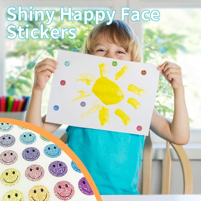 0.5 Inch Shiny Happy Face Stickers,Circle Dots Labels Reward Stickers Teachers Stickers(Multicolored)