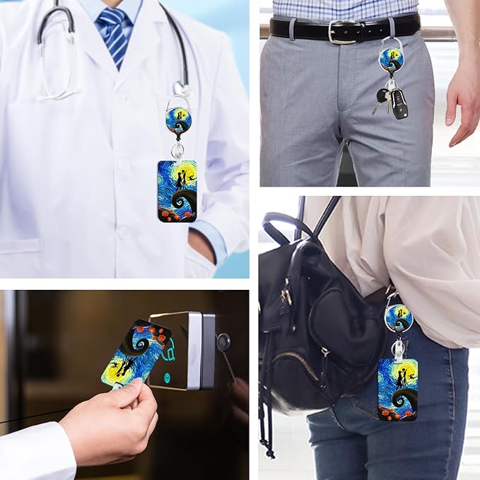 Badge Holder with Retractable Reel and Breakaway Lanyard，Christmas Nightmare Badge Clips Retractable Heavy Duty Badge Reel，Halloween Keychain，ID Holder with Breakaway Lanyard for School