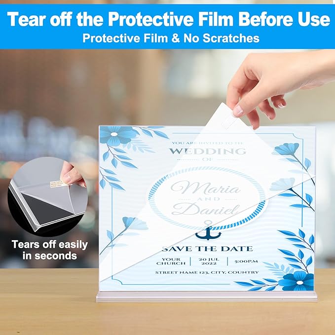 EHWINE 10 Pack Acrylic Sign Holder 8.5 x 11 Horizontal, Double-Sided Stand up Table Top Sign Holders, Clear Acrylic Picture Frame Menu Flyer Paper Holder Display Stand for Office Business Store Wedding Party