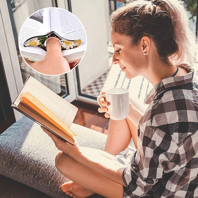 SKYNEO Book Page Holder, Thumb Book Page Holder, Dried Flowers for Resin Page Holder, Book Reader Reading Accessories for Teachers Gift and Bookworm Gifts, Gifts for Book Lover - Black