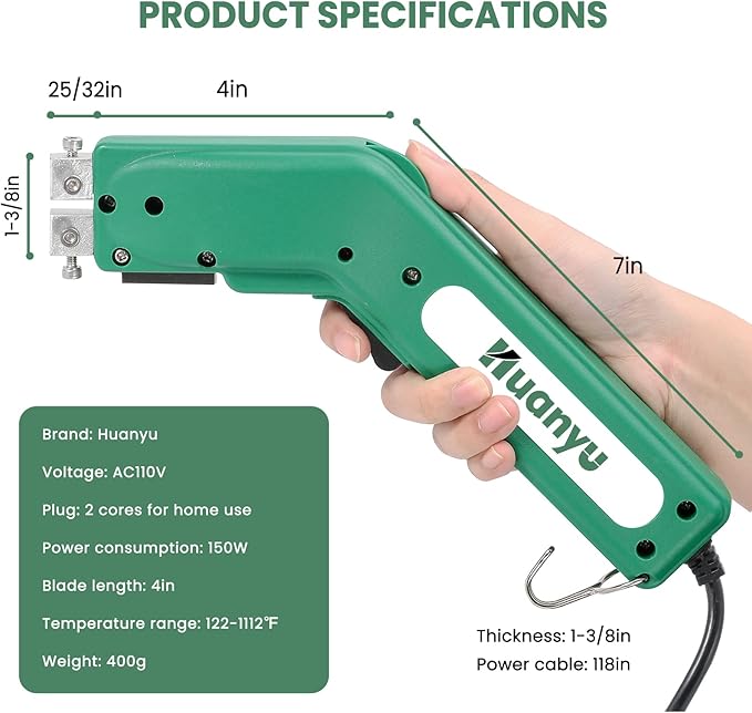 Huanyu Foam Cutter Hot Knife Styrofoam Cutter Electric Heat Knife Cutting Tool, 150W 600℃ Foam Cutter 4" Straight Blade for EPP, EPS, XPS, EVA, EPE, KT Board, Sponge