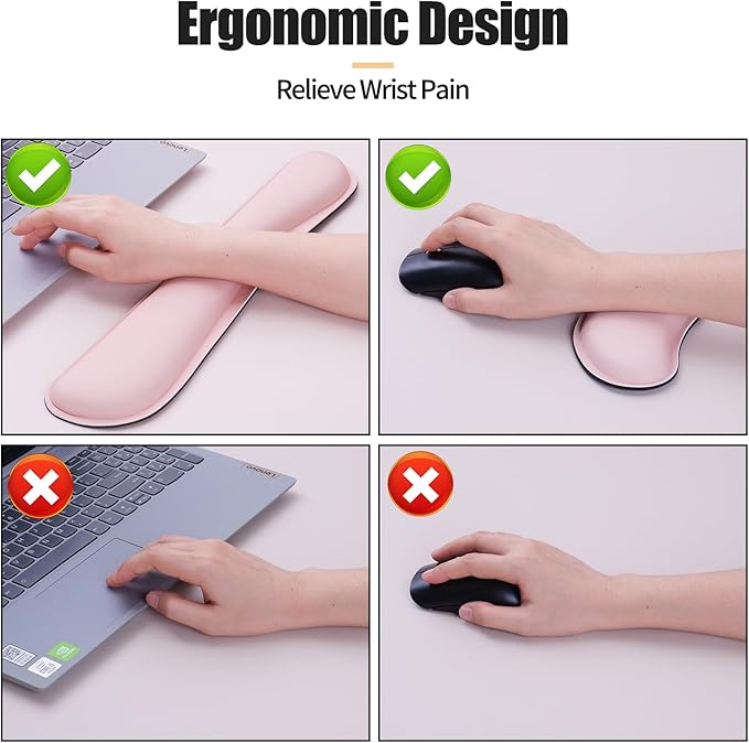 Bloss Leather Desk Pad and Keyboard Wrist Rest, Large Mouse Pad + Keyboard Pad+Mouse Wrist Support, Non-Slip Desk Mat Protector for Office, Home(31.5×15.7 Inches,Pink)
