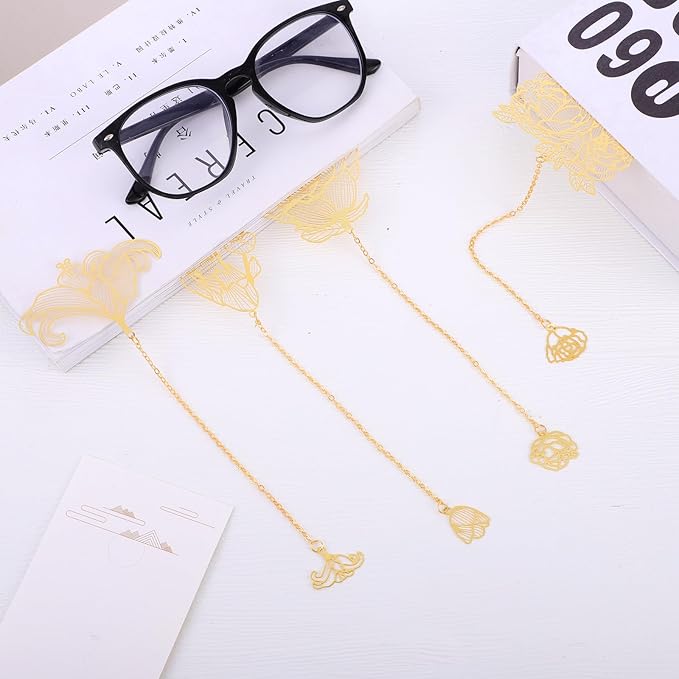 4 Pack Metal Bookmark for Reading Women, Cute Book Mark with Gift Box Stocking Stuffers Gifts for Women, Readers, Book Lovers, Adults