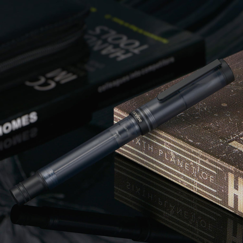 Asvine V200 Titanium Fountain Pen Vacuum Filling, Matte Black Fine Point Transparent Acrylic Smooth Writing Pen Case Set