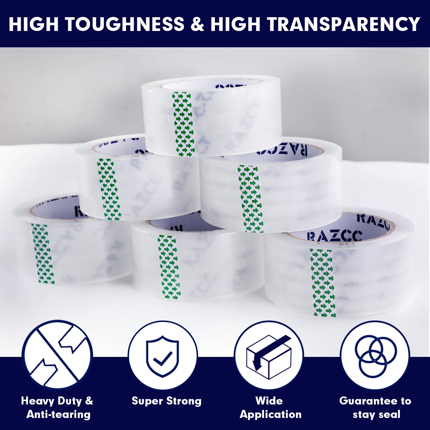 Packing Tape, 12 Rolls Clear Heavy Duty Packaging Tape with Dispensers for Packing, Shipping, Moving and Mailing, Thicker Sealing Tape-1.88" x 65 Yards Per Roll, 780 Total Yards