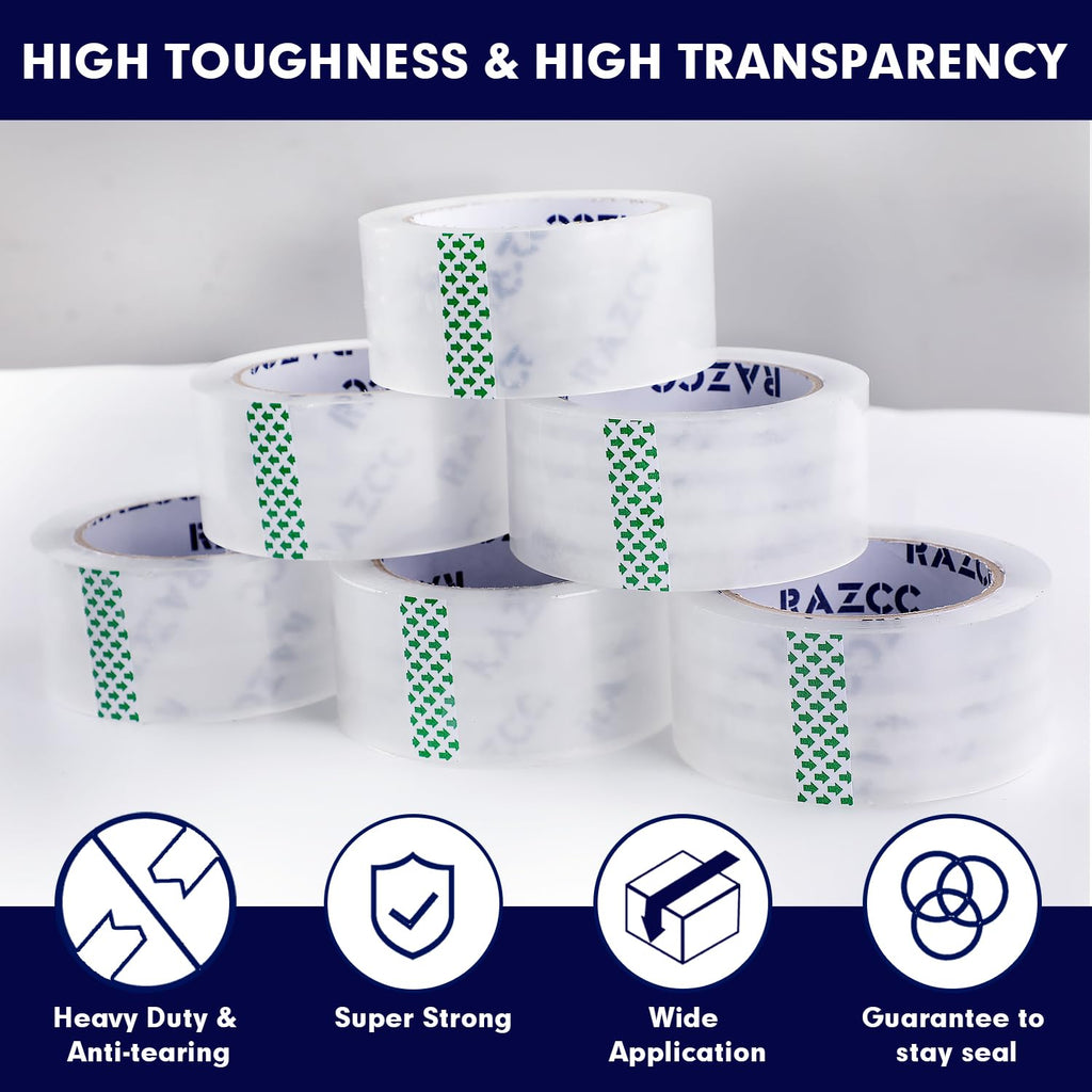 Packing Tape, 18 Rolls Clear Heavy Duty Packaging Tape with Dispensers for Packing, Shipping, Moving and Mailing, Thicker Sealing Tape-1.88" x 65 Yards Per Roll, 1170 Total Yards