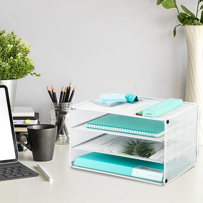 EASEPRES 3 Tier Desk Paper Organizer, White