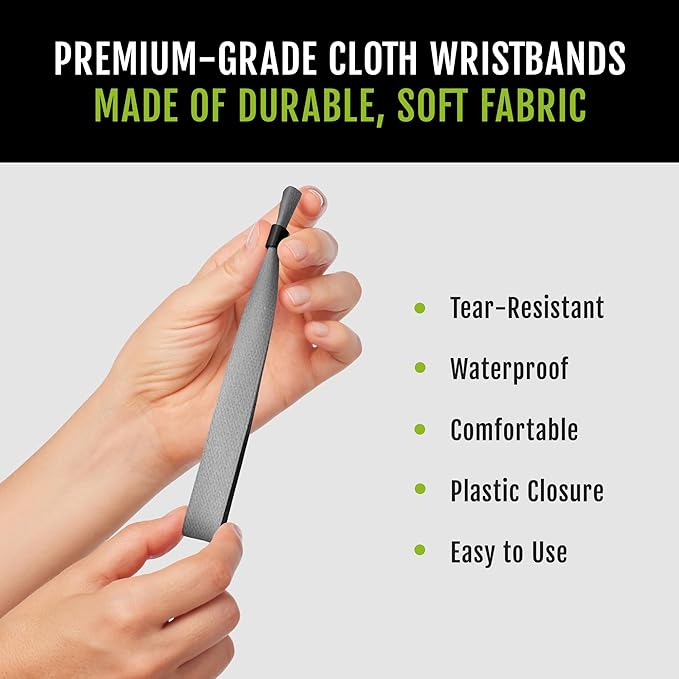 100 WristCo Cloth Event Wristbands - Silver Fabric Bracelets Wrist Bands for Concerts Festival Admission Party 13 ½” x ½”