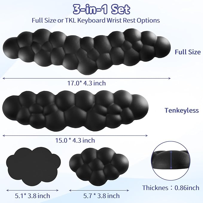 Cloud Wrist Rest Keyboard, Cloud Palm Rest Set with PU Leather Memory Foam, Cute Keyboard Rest for Wrist Support and Arm Rest, Desk Cloud Wrist Pad for PC/Gaming/Hand Cushion/Computer-Black
