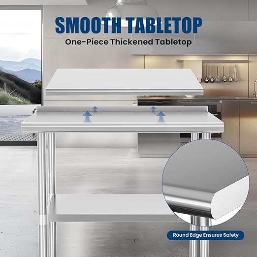 Stainless Steel Table 24 x 30 Inches Metal Work Table with 2 Adjustable Undershelves & Backsplash for Commercial Kitchen, Outdoor, Restaurant, Hotel & Garage