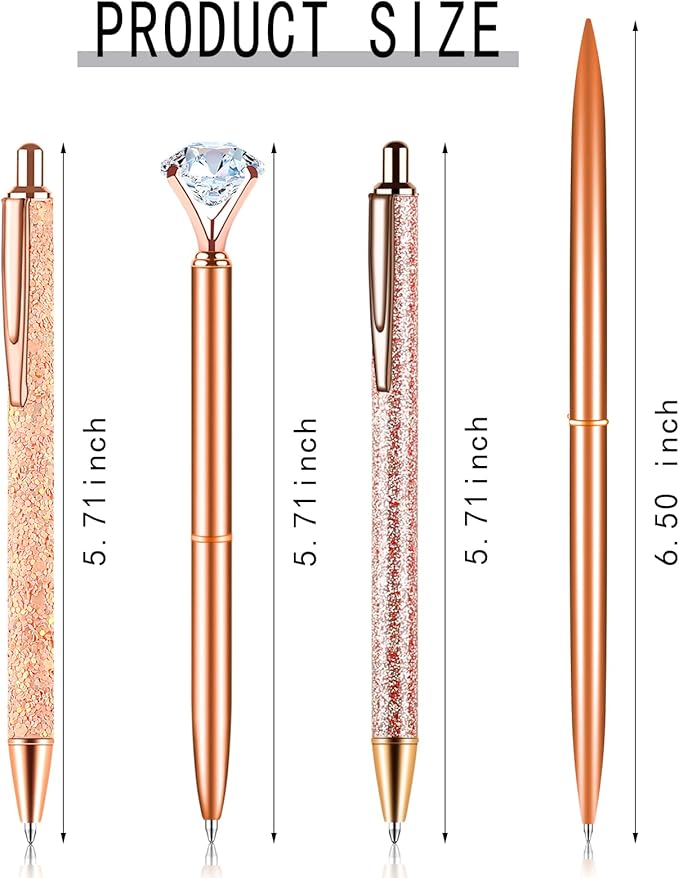 amassan 4Pcs Ballpoint Pens Set, Cute Pens with Crystal Diamond for Journaling, Black Ink Pen Gifts for Wedding Office Desk Supplies, Sand Glitter Pen for Women Office Decor