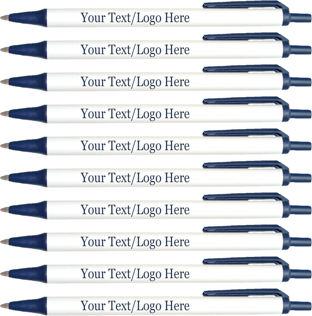 Personalized Click Stick Pens With your Custom Logo or Text-300 Pack Bulk-for Businesses, Parties, and Events, Custom Printed Retractable Slim Ballpoint Pens, Navy, Black Ink