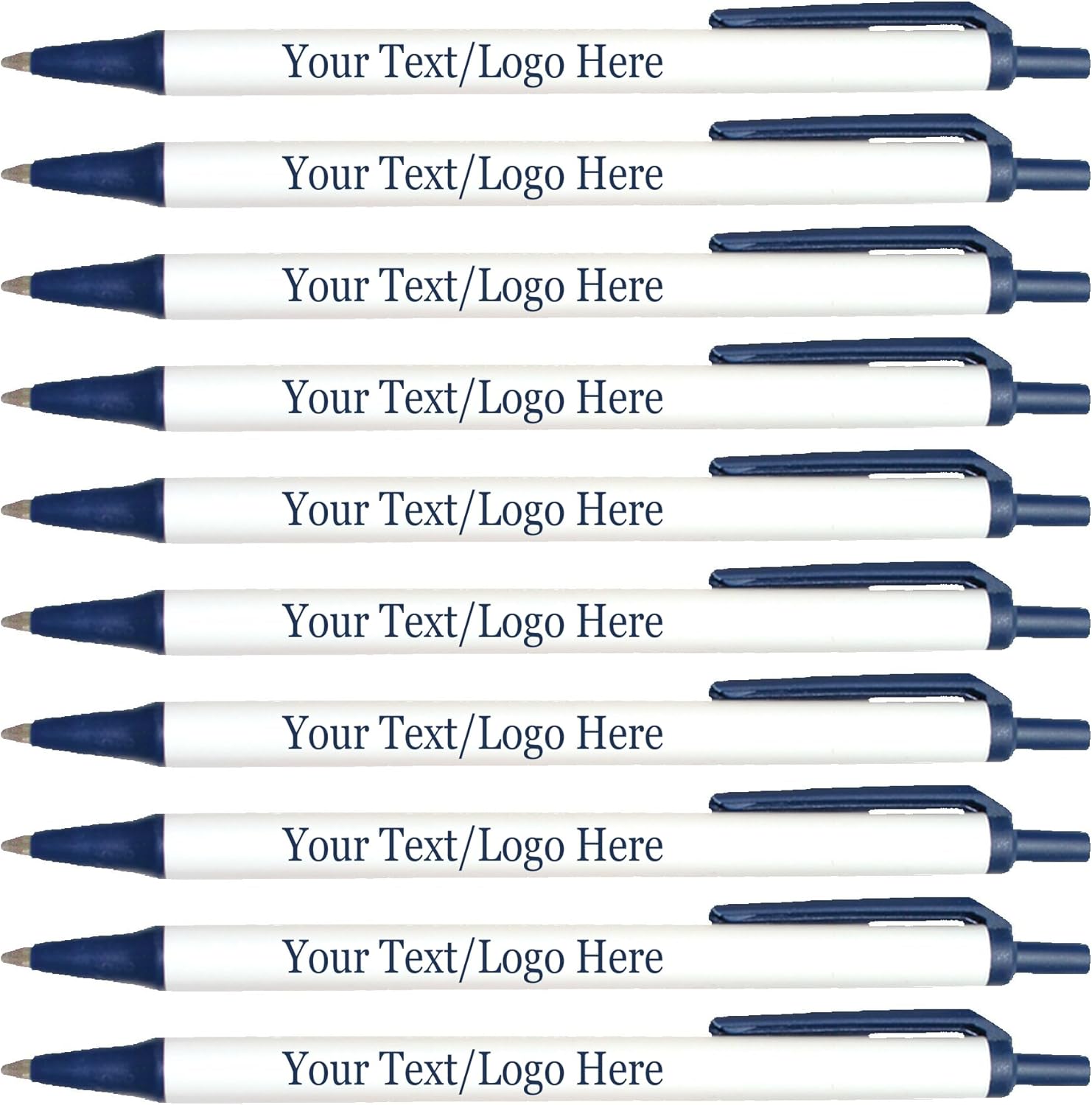 Personalized Click Stick Pens With your Custom Logo or Text-300 Pack Bulk-for Businesses, Parties, and Events, Custom Printed Retractable Slim Ballpoint Pens, Navy, Black Ink