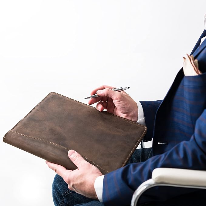 PEGAI Handmade 100% Leather Padfolio, Legal Pad Organizer for Business School Office Conference, Heavy Duty Full Grain Cow Hide Resume Interview Folio, Amazing Gift Idea | Marshall (Chestnut Brown)