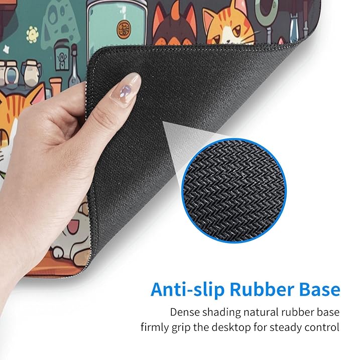 Gaming Mouse Pad Desk Pad,Extended Big Mouse Pad,31.5x11.8 Inch Long Computer Keyboard Mouse Mat Mousepad with 3mm Non-Slip Base and Stitched Edge for Gaming and Office… (cat)