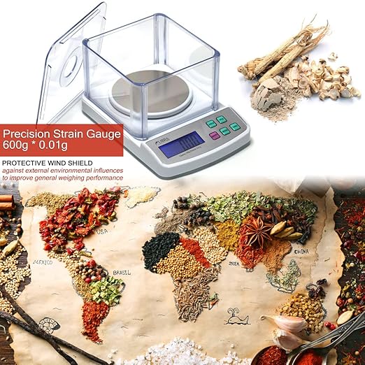 600 g x 0.01 g Digital Lab Scale, Piece Counting, Wind Shield, Stainless Steel Pan, Backlit LCD, AC Adapter, Multiple Weight Unit, Capacity: Max 600 g, Min 0.05 g (50 mg), Readability: 0.01 g (10 mg)