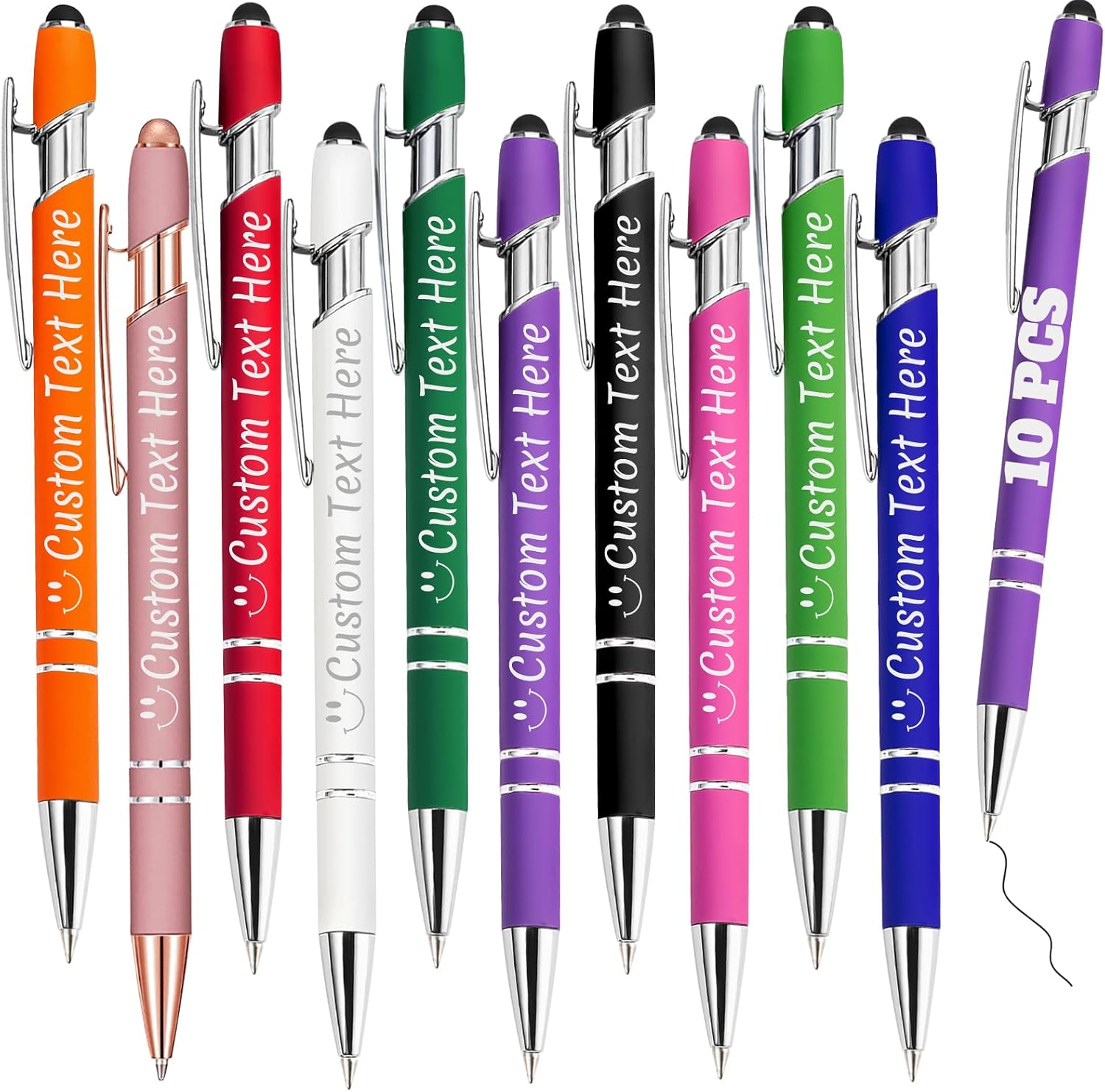 Personalized Pens Bulk 10 with Name Custom Engraving Ballpoint Pens with Stylus Tip Customized Smooth Writing Pens Personalized Gifts for Anniversary Birthday or Graduation(Assorted,Black Ink)
