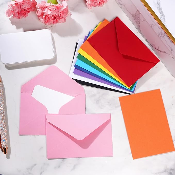 jiebor 100 Sets Small Envelopes with Small Blank Gift Business Card Wedding Invitation Pocket Envelopes for Graduations Wedding Shower Holiday 4.37 x 2.91 Inch
