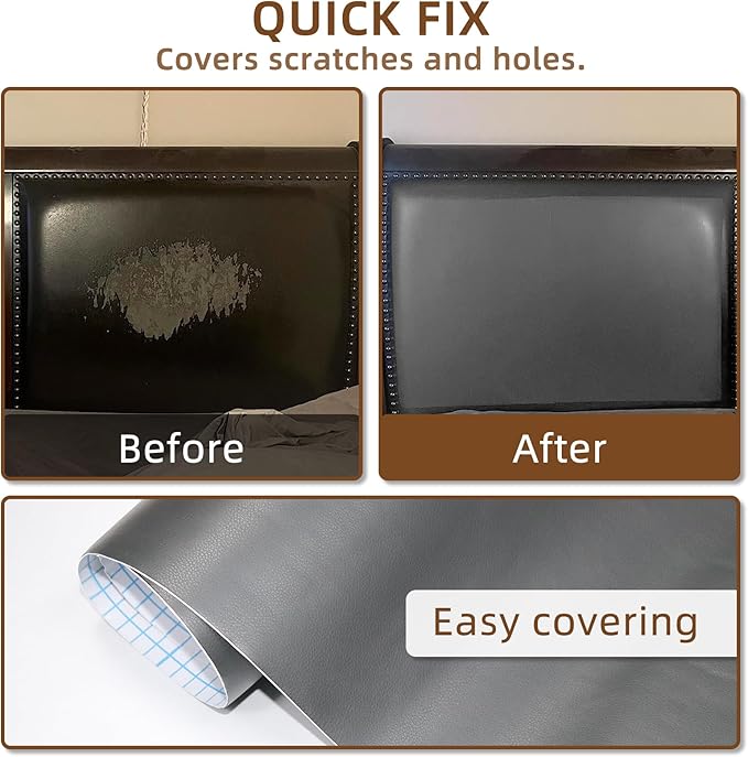 CHEIGHY Leather Repair Patch for Couches Self-Adhesive Leather Repair Tape kit for Furniture Sofa Vinyl Car Seats Couch Chairs Shoes Down Jackets (Grey, 3.9X79 inch)