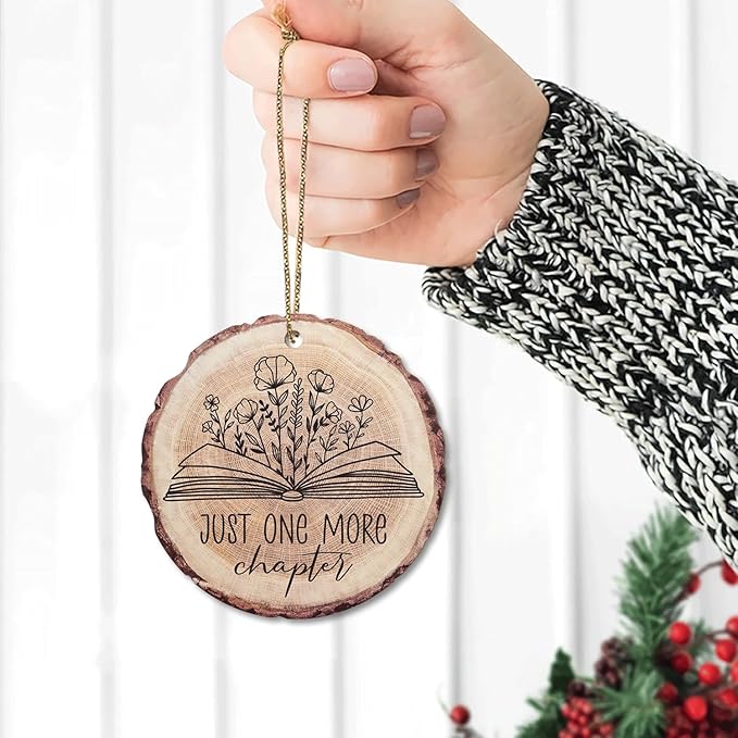 HYTURTLE Book Gifts for Book Lovers Librarian - Book Christmas Wooden Ornament Tree Decoration - Just One More Chapter - Book Lover Gifts - Book Gifts for Men Women - Book 2-Sided Keepsake Ornament