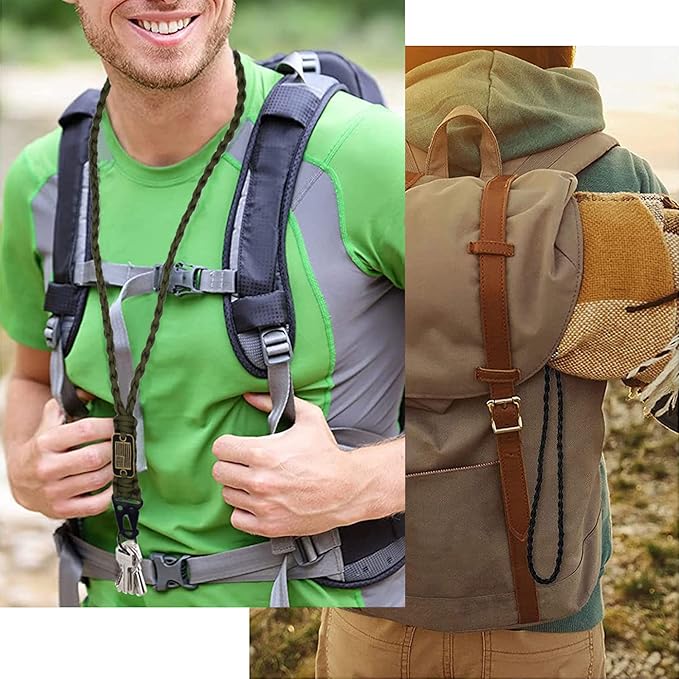 Heavy Duty Braided Paracord Lanyard Keychain with USA Flag, Parachute Rope Necklace Keychains, Braided Strong Lanyard with Metal HK Clip Key Ring for Outdoor Activities, Camera, Traveling